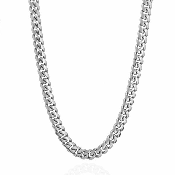 10mm Cuban Iced Clasp Chain - White Gold