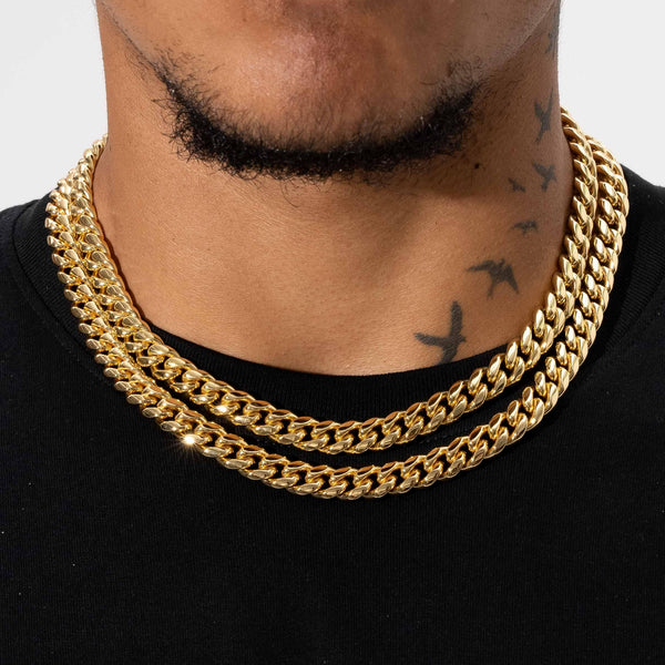10mm Cuban Iced Clasp Chain - Gold