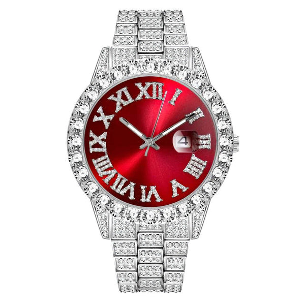 Ruby Numeral Dial Diamond Simulant Watch - Silver